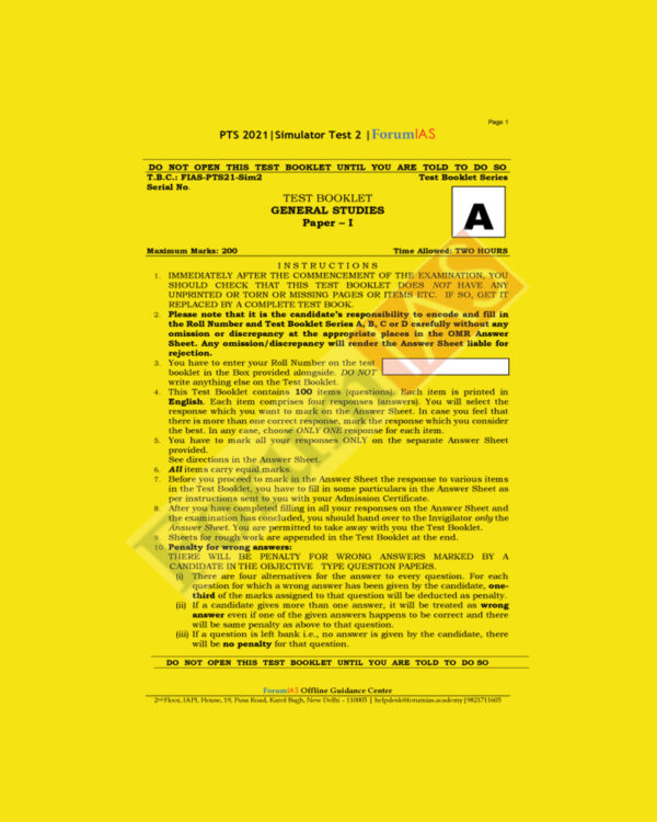 Forum IAS All India Open Simulator Test 2 PTS 2021