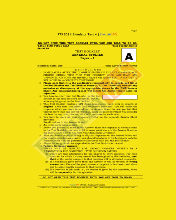 Forum IAS All India Open Simulator Test 4 PTS 2021