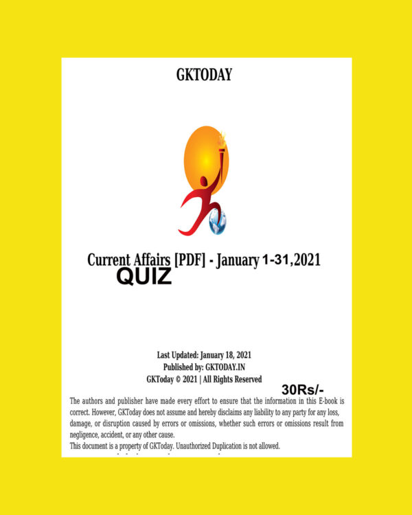 GKTODAY CURRENT AFFAIRS QUIZ JANUARY 2021 (BLACK & WHITE)