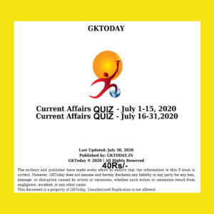 GKTODAY CURRENT AFFAIRS QUIZ JULY 2020 (BLACK & WHITE)