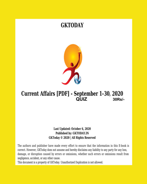 GKTODAY CURRENT AFFAIRS QUIZ SEPTEMBER 2020 (BLACK & WHITE)
