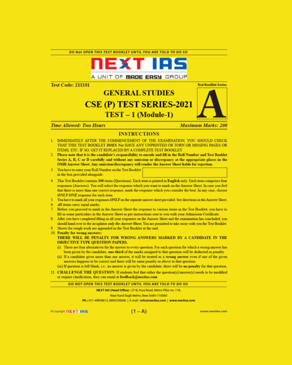 NEXT IAS GENERAL STUDIES CSE (P) TEST-1 TEST SERIES 2021