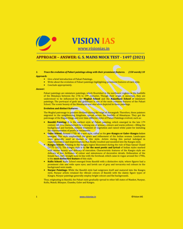 VISION IAS APPROACH ANSWER GS MAINS MOCK TEST- 1497 MAINS 2021 (BLACK & WHITE)