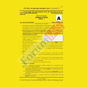 FORUM IAS ALL INDIA OPEN  SIMULATOR TEST - X  TEST BOOKLET GENERAL STUDIES PAPER - 1 - 2020