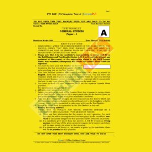 FORUMIAS TEST BOOKLET GENERAL STUDIES PAPER - 1 GS SIMULATOR TEST - 4 PTS 2021