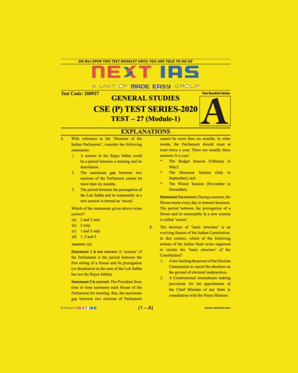 NEXT IAS CSE(P) TEST SERIES-2020 TEST- 27 (MODULE-1)