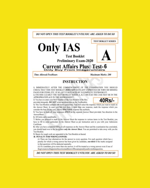 ONLY IAS TEST BOOKLET 2020 CURRENT AFFAIRS PLUS TEST-6