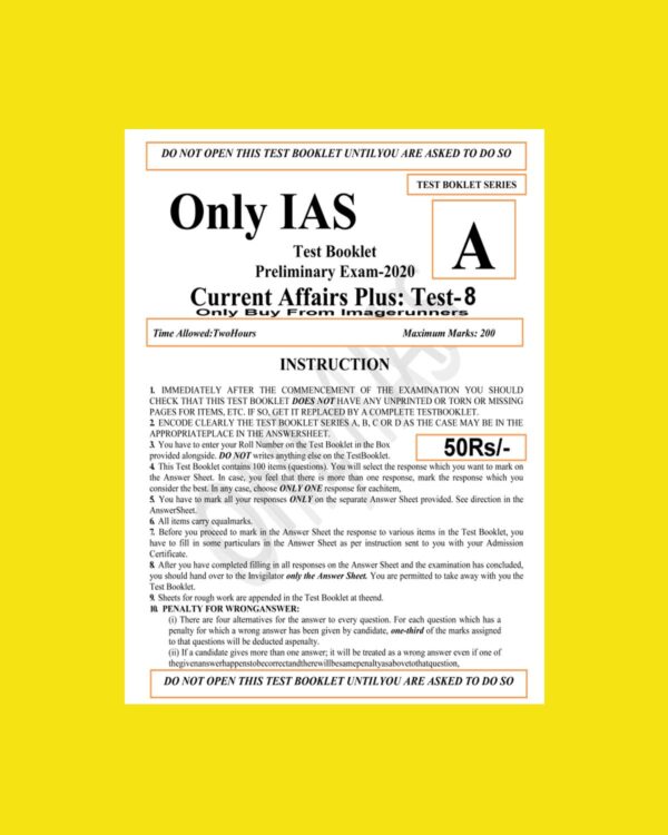 ONLY IAS TEST BOOKLET 2020 CURRENT AFFAIRS PLUS TEST-8