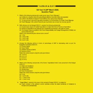 VAJIRAM AND RAVI GS TEST-15 ( 29 MARCH 2020)  QUESTION PAPER