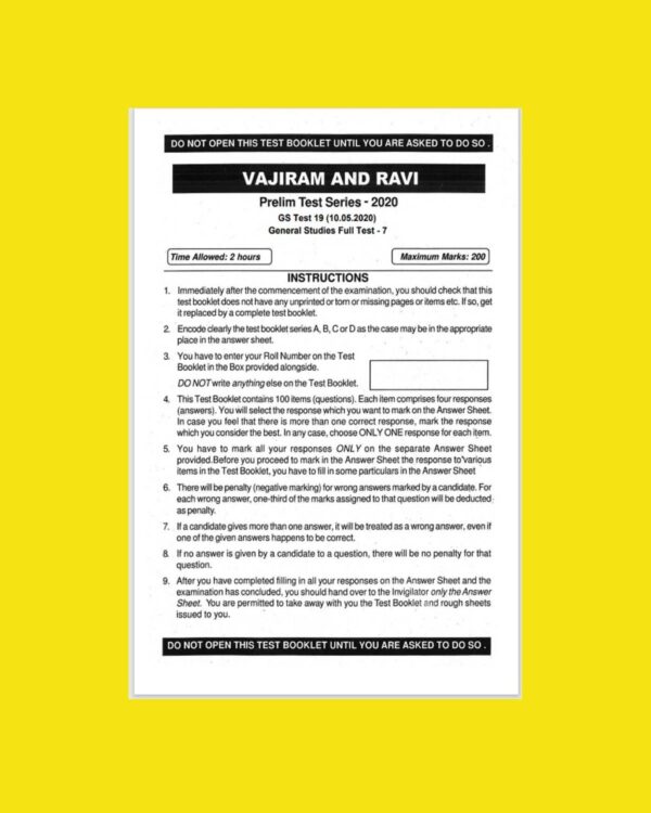 VAJIRAM AND RAVI GS TEST-19 PREIMS TEST SERIES 2020 GENERAL STUDIES FULL TEST-7