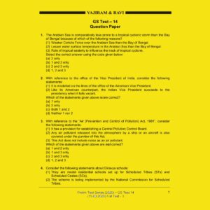 VAJIRAM AND RAVI TEST SERIES 2020  GS TEST-14 QUESTION PAPER ( 15-03- 2020 )  FULL TEST-3