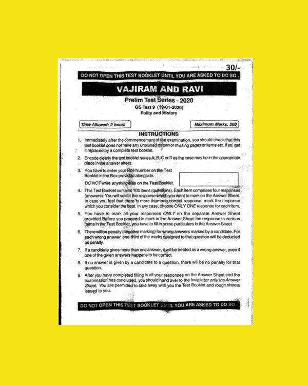 VAJIRAM AND RAVI TEST SERIES- 2020 GS TEST-9 ( 19-01-2019) POLITY AND HISTORY