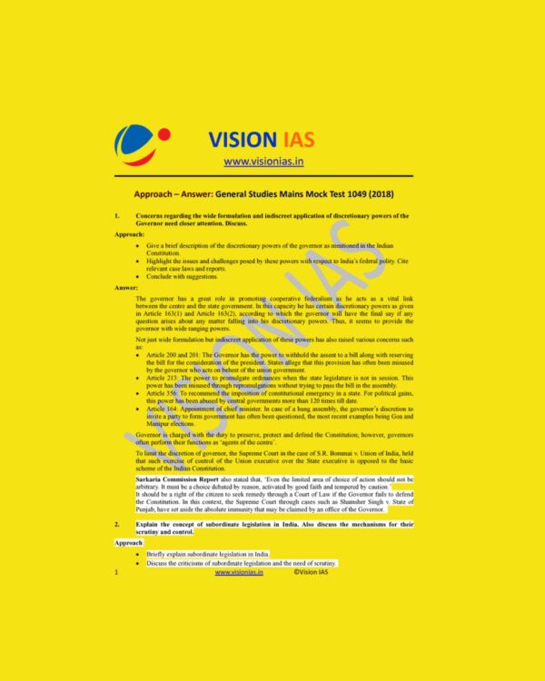 VISION IAS GENERAL STUDIES MAINS MOCK TEST-1049 (2018)
