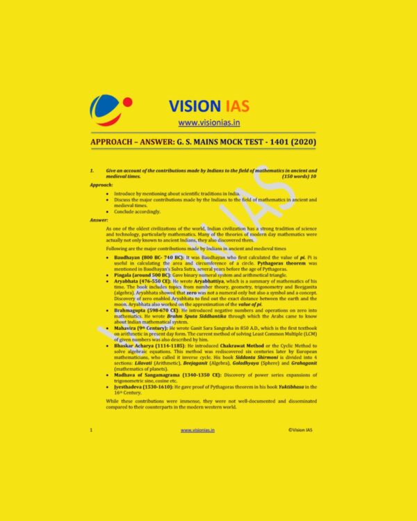 VISION IAS GENERAL STUDIES MAINS MOCK TEST-1401 (2020)