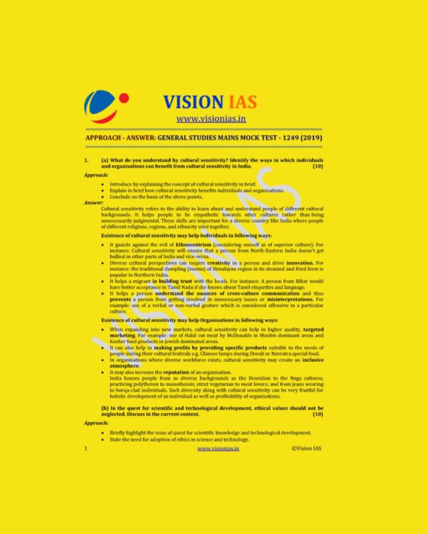 VISION IAS GENERAL STUDIES MAINS MOCK TEST-1249 (2019)