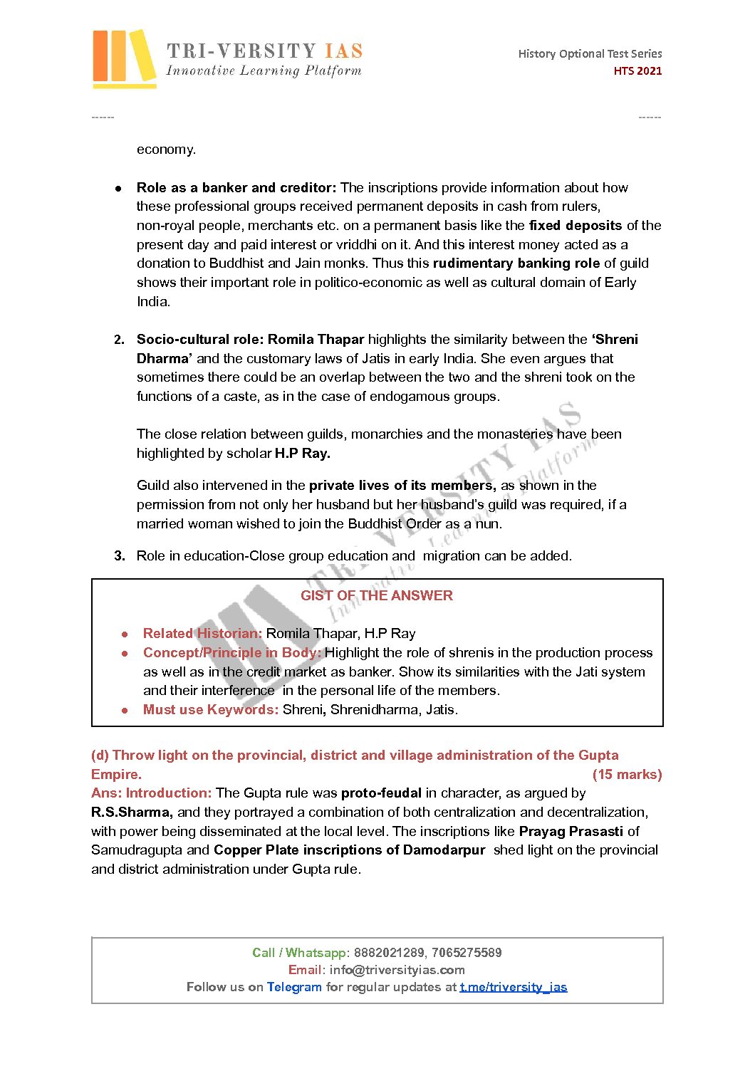 TRIVERSITY IAS HISTORY OPTIONAL TEST SERIES HTS2021MODEL ANSWERS