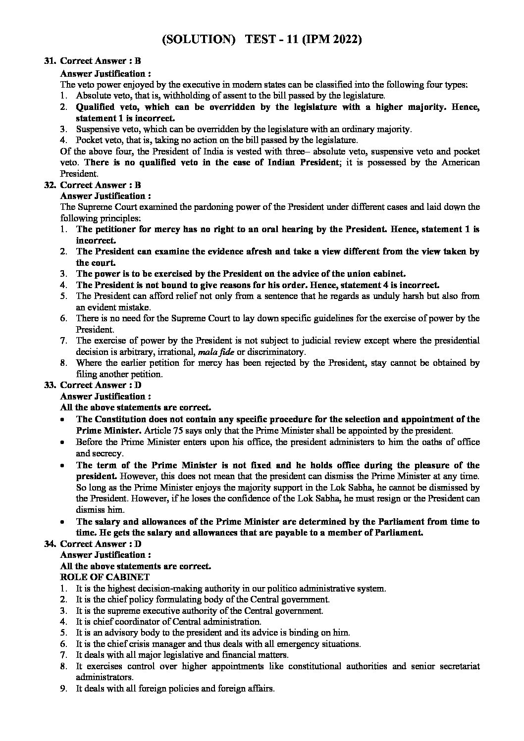 INSIGHTS ONINDIA  2022 PT TEST-11 WITH SOLUTION FULL GS -2- PRELIMS- (REVISION OF GS TEST-9-11) (SUBJECTWISE APPROACH ) 2022 (BLACK & WHITE) - Image 2