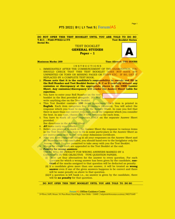 FORUM IAS GENERAL STUDIES BATCH-B-1, L-1- G.S.-TEST-5 PTS 2022 (BLACK & WHITE)