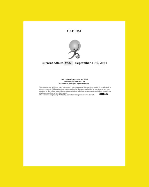 GKTODAY CURRENT AFFAIRS QUIZ SEPTEMBER  2021 (BLACK & WHITE)
