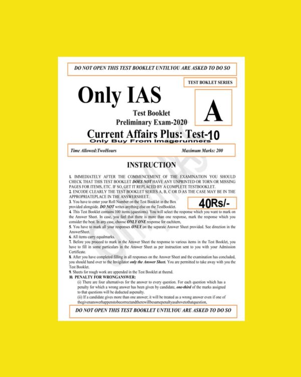 ONLY IAS TEST BOOKLET 2020 CURRENT AFFAIRS PLUS TEST-10