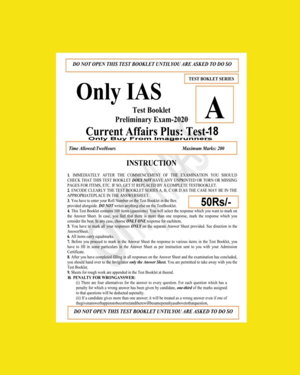 ONLY IAS TEST BOOKLET 2020 CURRENT AFFAIRS PLUS TEST-18