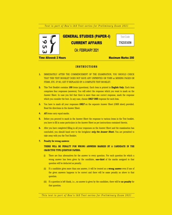 RAU’S IAS PRELIMS 2022 TEST-01 (GENERAL STUDIES PAPER-1)CURRENT AFFAIRS FEBRUARY  2021 (BLACK &  WHITE)