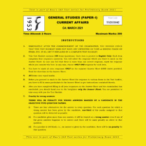 RAU’S IAS PRELIMS 2022 TEST-02 (GENERAL STUDIES PAPER-1)CURRENT AFFAIRS MARCH  2021 (BLACK &  WHITE)