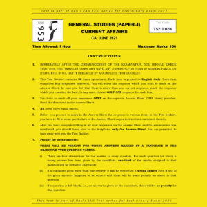 RAU’S IAS PRELIMS 2022 TEST-05 (GENERAL STUDIES PAPER-1) CURRENT AFFAIRS JUNE 2021 (BLACK &  WHITE)
