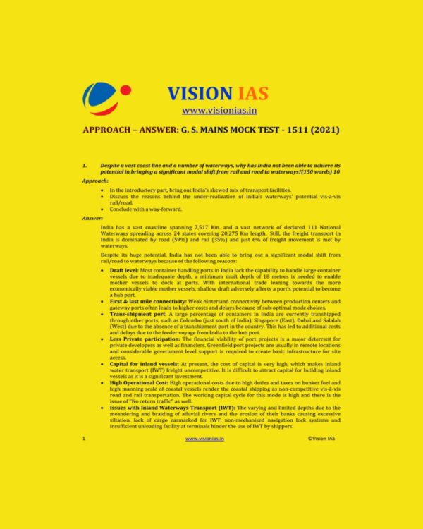 VISION IAS APPROACH -ANSWER G.S MAINS MOCK TEST -1511 (2021) (MODEL PAPERS )(BLACK & WHITE)