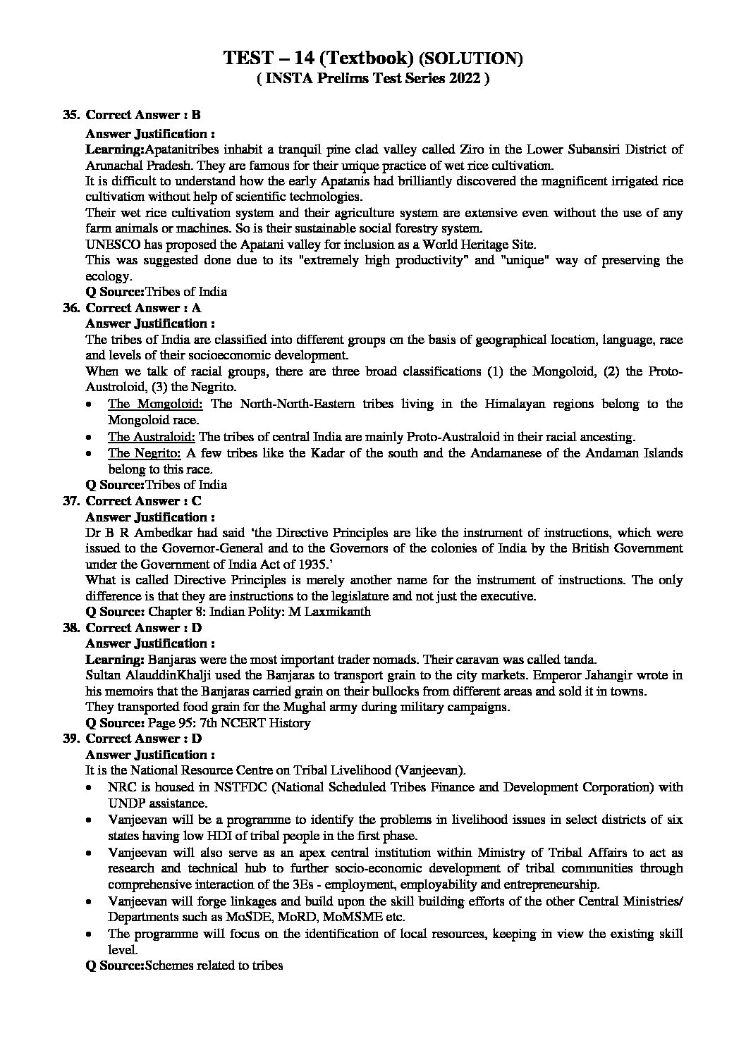 INSIGHTS ONINDIA PT TEST-14 WITH SOLUTION (STANDARD BOOKS- SOURCES +TRIBES (THEMATIC )ECONOMY, POLITY & CURRENT AFFAIRS )(TEXT BOOKWISE APPROACH ) 2022 (BLACK & WHITE) - Image 3