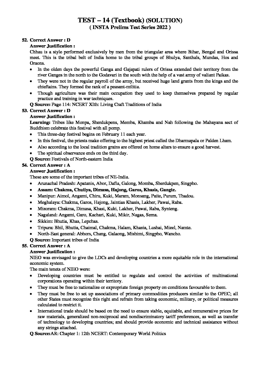 INSIGHTS ONINDIA PT TEST-14 WITH SOLUTION (STANDARD BOOKS- SOURCES +TRIBES (THEMATIC )ECONOMY, POLITY & CURRENT AFFAIRS )(TEXT BOOKWISE APPROACH ) 2022 (BLACK & WHITE) - Image 2