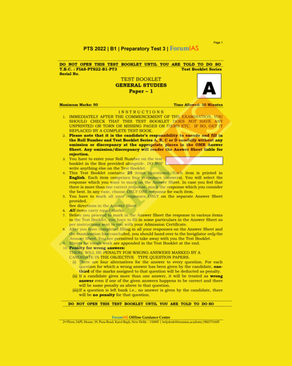 FORUM IAS 2022 PREPARATORY- TEST-03 PTS-2022-BATCH-1 (BLACK & WHITE)