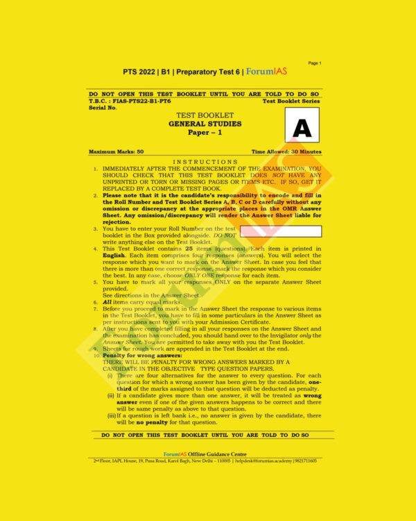 FORUM IAS 2022 PREPARATORY- TEST-06 PTS-2022-BATCH-1 (BLACK & WHITE)
