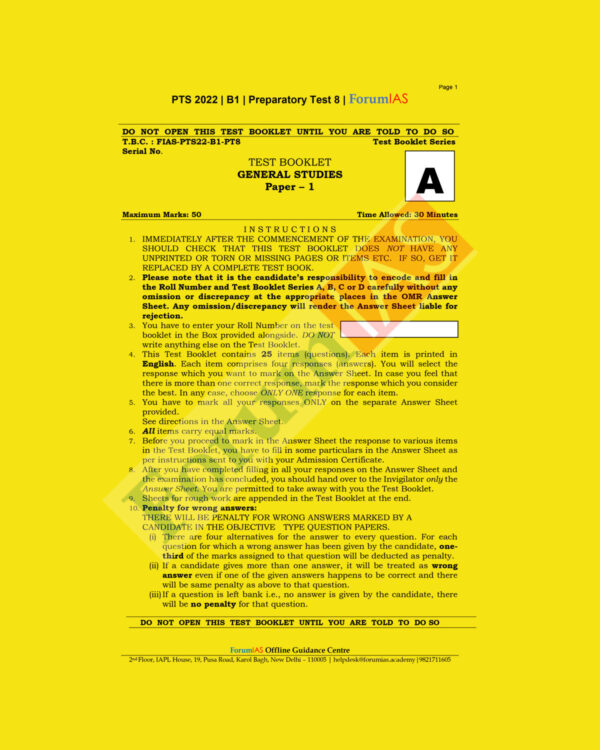 FORUM IAS 2022 PREPARATORY- TEST-08 PTS-2022-BATCH-1 (BLACK & WHITE)