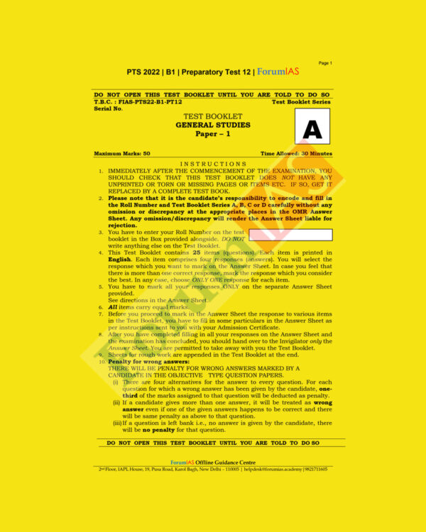 FORUM IAS 2022 PREPARATORY- TEST-12 PTS-2022-BATCH-1 (B & W)