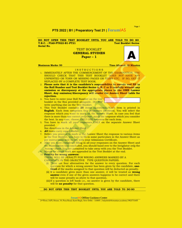 FORUM IAS 2022 PREPARATORY- TEST-21 PTS-2022-BATCH-1 (B & W)