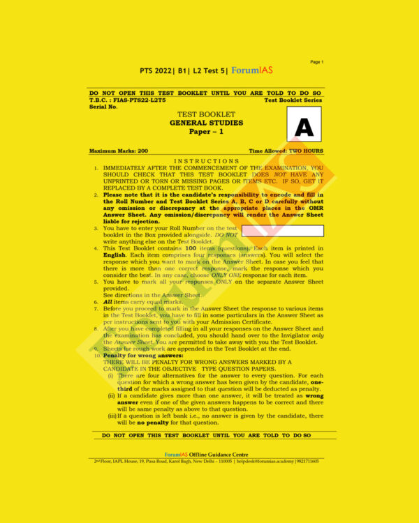 FORUM IAS 2022 PTS 2021 BATCH-B-1, L-2- GS-TEST-5 (BLACK & WHITE)