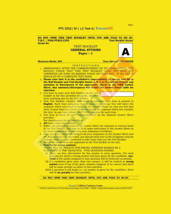 FORUM IAS 2022 PTS 2021 BATCH-B-1, L-2- GS-TEST-6 (BLACK & WHITE)