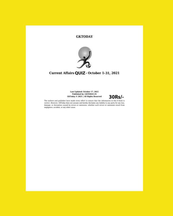 GKTODAY CURRENT AFFAIRS QUIZ OCTOBER 2021 (BLACK & WHITE)