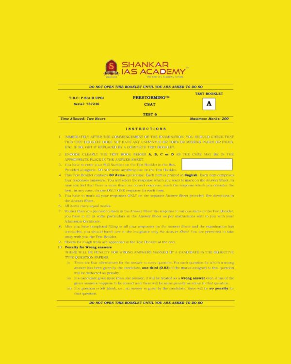 SHANKAR IAS ACADEMY-CSAT-TEST-6  (BLACK & WHITE)