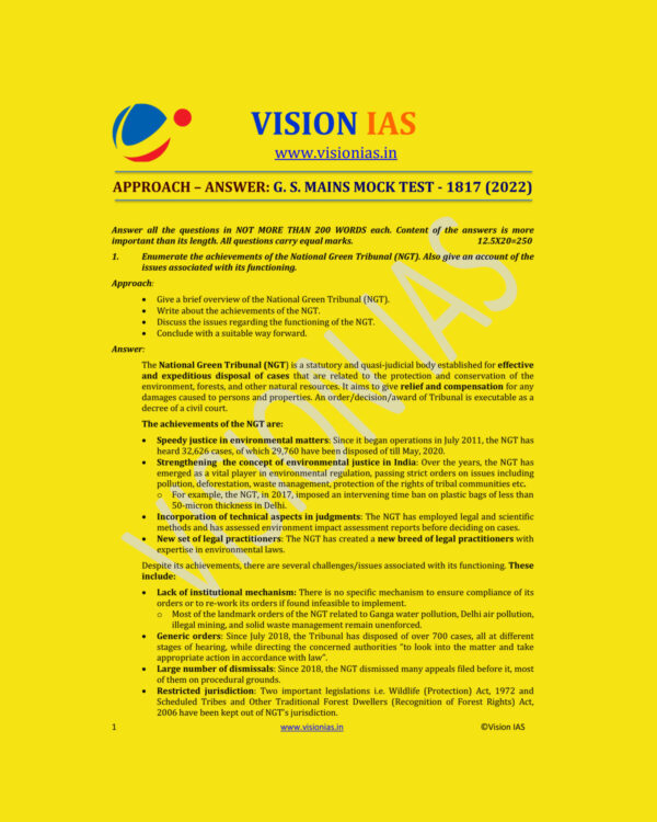 VISION IAS 2022 MODEL ANSWER APPROACH-ANSWER G.S MAINS MOCK TEST-1817  (2022) (MODEL PAPERS ) (BLACK & WHITE)