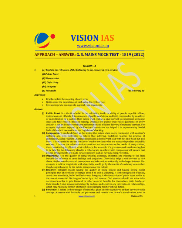 VISION IAS 2022 MODEL ANSWER APPROACH-ANSWER G.S MAINS MOCK TEST-1819  (2022) (MODEL PAPERS ) (BLACK & WHITE)