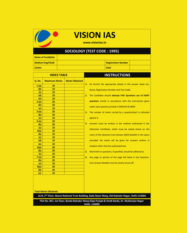 VISION IAS QUESTION –CUM-ANSWERS & MODEL PAPER SOCIOLOGY 2021 (BLACK & WHITE) GROUPED
