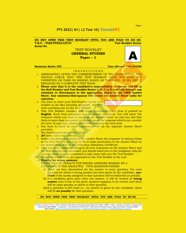 FORUM IAS 2022 PTS 2022 BATCH-B-1 L-2- GS-TEST-10 (BLACK & WHITE)