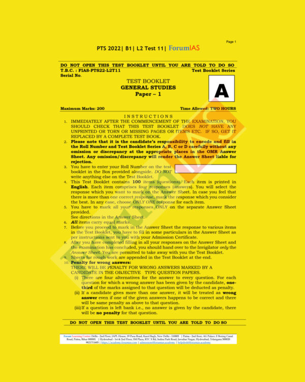 FORUM IAS PTS 2022 BATCH-B-1 L-2- GS-TEST-11 (BLACK & WHITE)