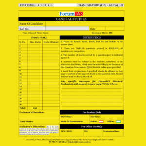 FORUMI IAS MGP 2021 (COHORT-7) (TEST CODE-41061) –G.S TEST-01 QUESTION –CUM- ANSWERS BOOKLET (BLACK & WHITE)