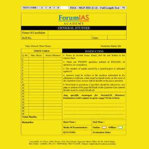 FORUMIAS MGP 2021(COHORT 4 ) FULL LENGTH TEST-1 (2021) QUESTION-CUM-ANSWERS BOOKLET (BLACK & WHITE)
