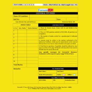 FORUMIAS MGP 2021(COHORT 4 ) HALF LENGTH  TEST-12 (2021) QUESTION –CUM- ANSWERS BOOKLET (BLACK & WHITE)