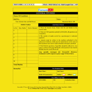 FORUMIAS MGP 2021(COHORT 4 ) HALF LENGTH  TEST-19 (2021) QUESTION –CUM- ANSWERS BOOKLET (BLACK & WHITE)
