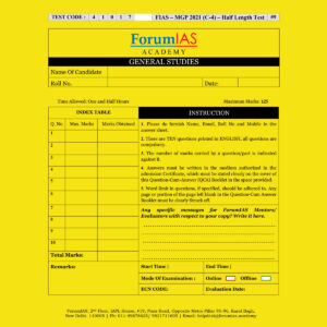 FORUMIAS MGP 2021(COHORT 4 ) HALF LENGTH  TEST-9 (2021) QUESTION –CUM- ANSWERS BOOKLET (BLACK & WHITE)